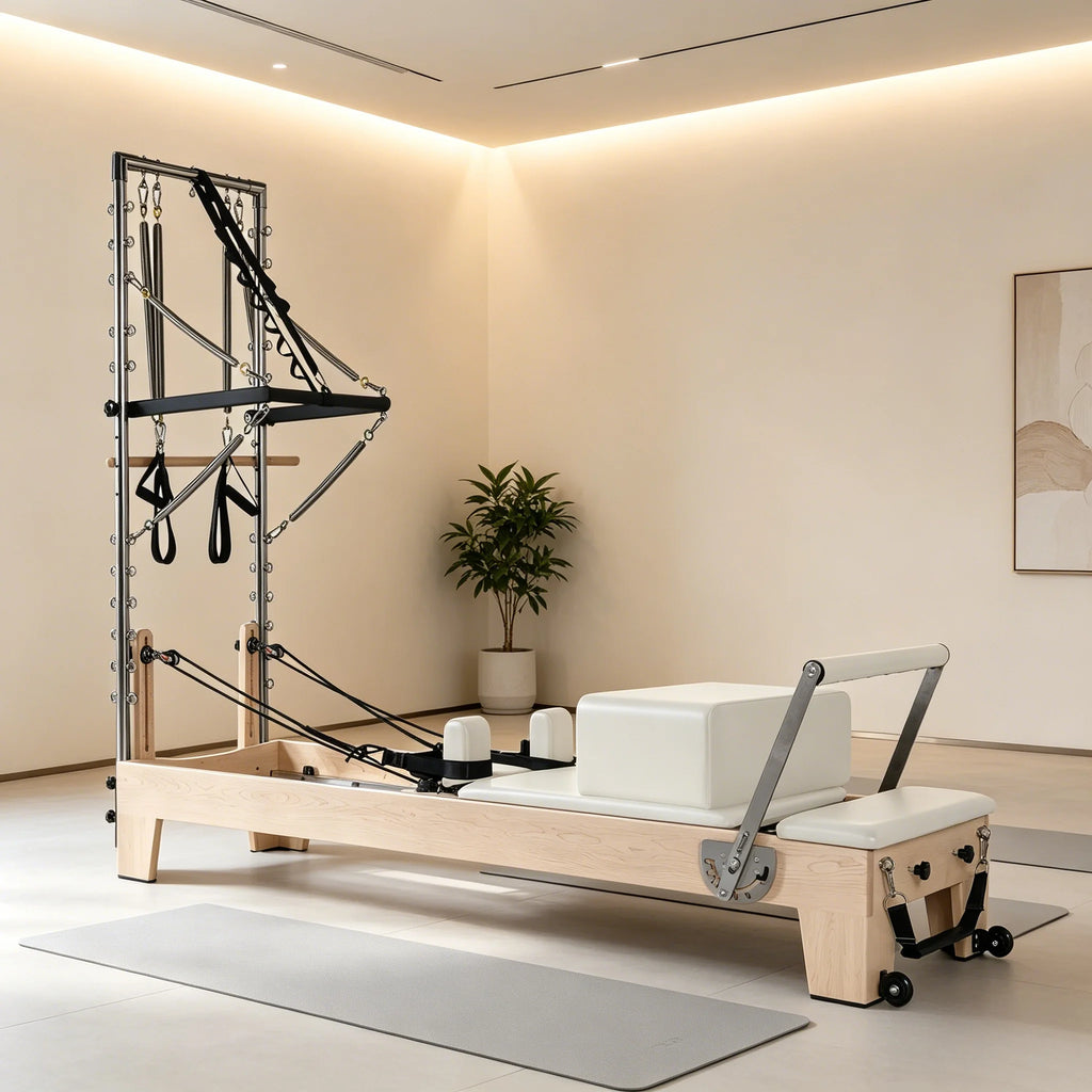 Professional Maple Wood Pilates Reformer With Half Trapeze Tower