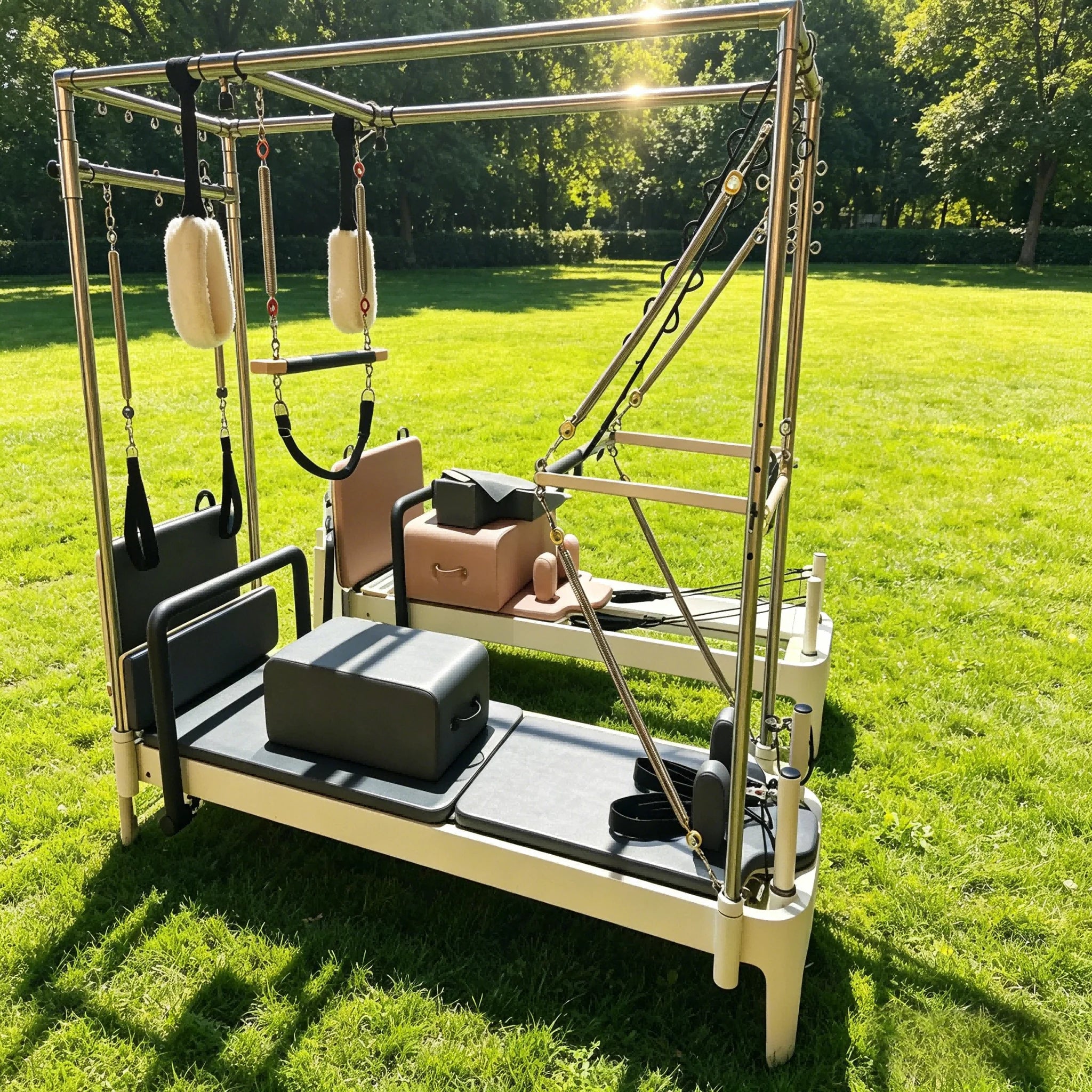 Aluminum Trapeze Cadillac Pilates Reformer With Sliding Footbar