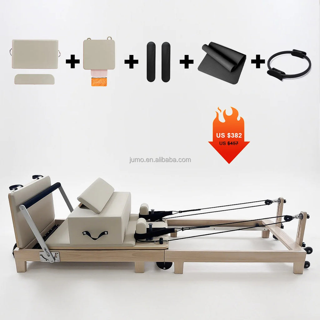 Jumo Foldable Wood Pilates Reformer Machine Black
