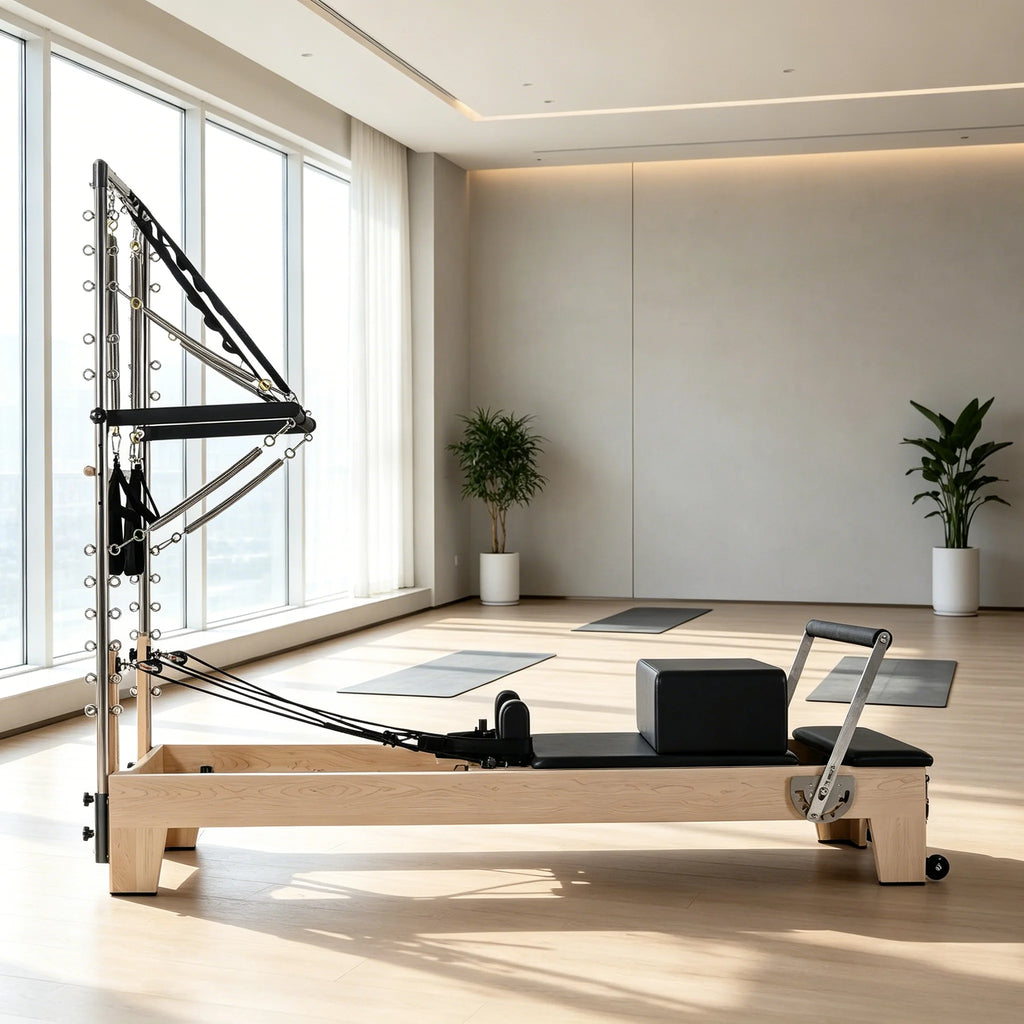 Maple Wood Pilates Reformer with Half Tower Adjustable System