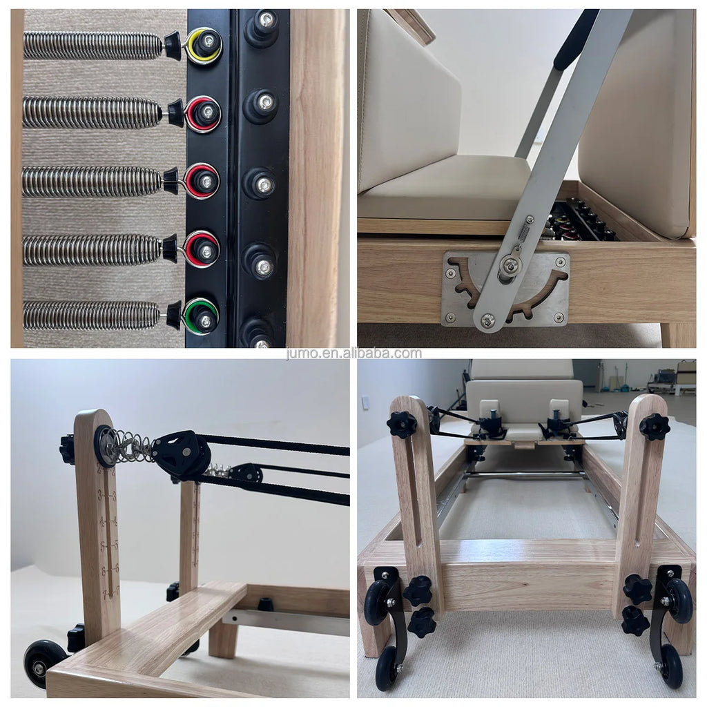 JUMO KFW Foldable Oak Wood Pilates Reformer 2550mm White
