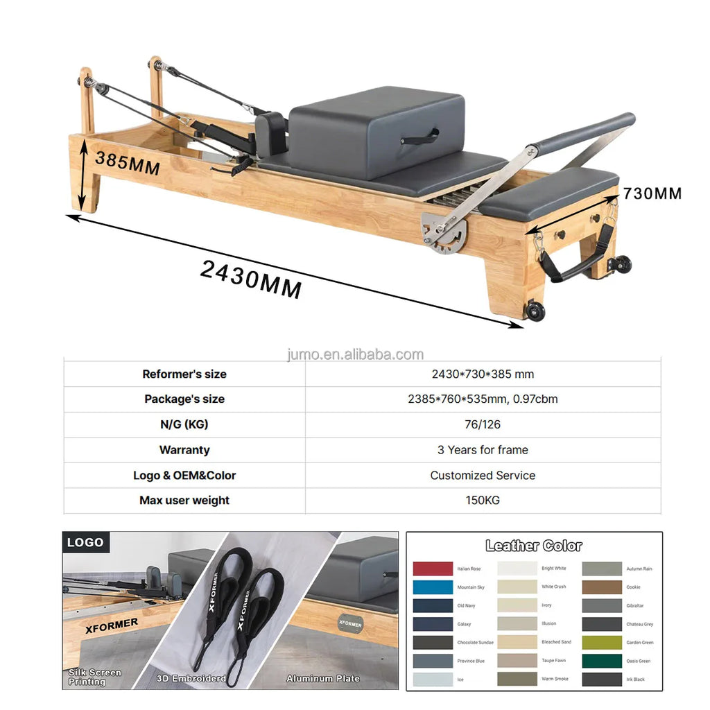 Studio Oak Wood Pilates Reformer Adjustable Resistance and Smooth Glide