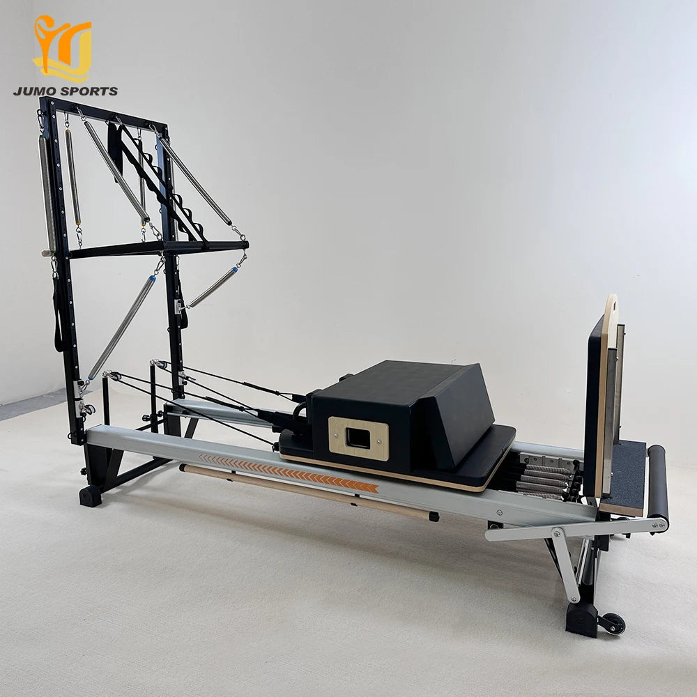 Adjustable Aluminum Pilates Reformer with Half Tower Black 255cm