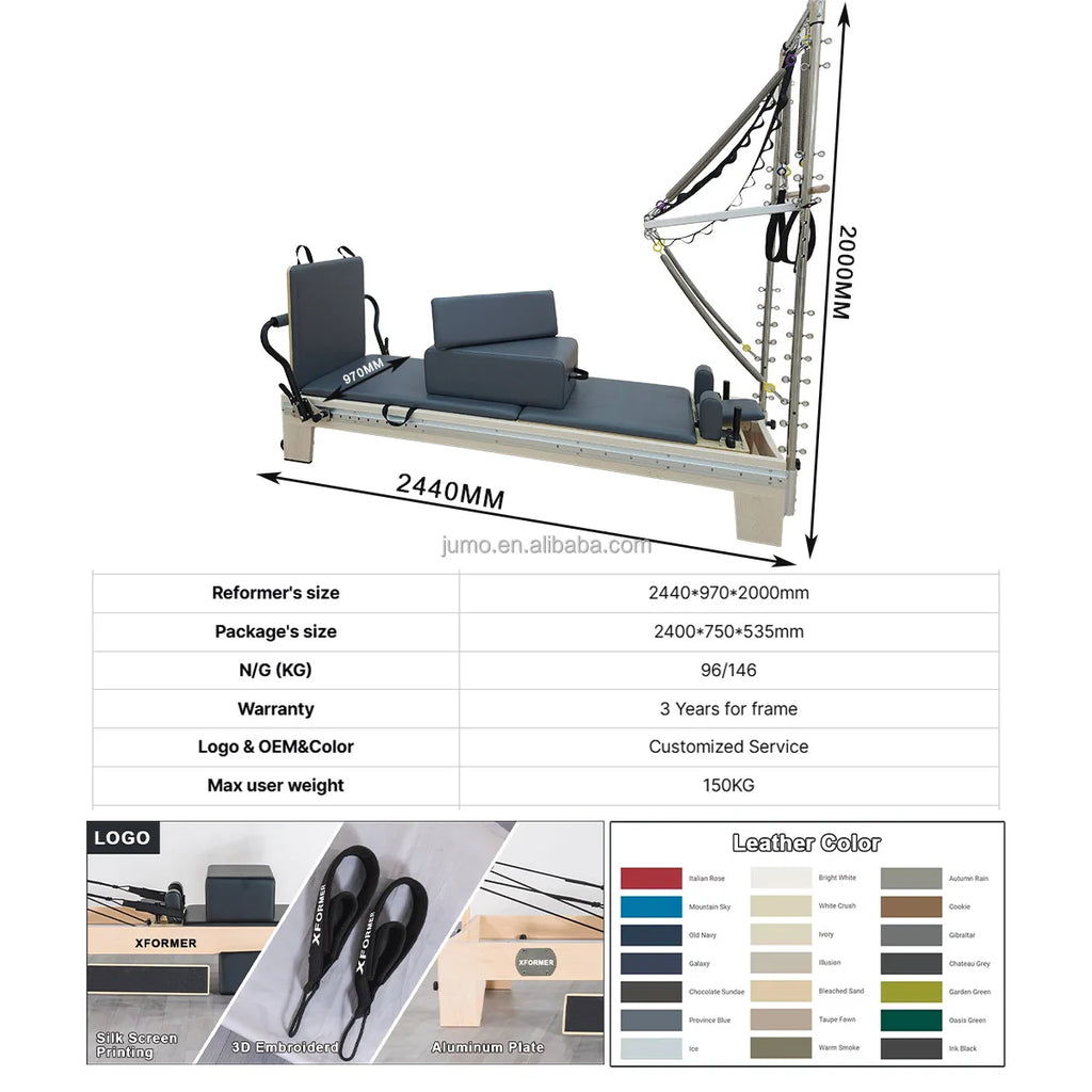 Maple Wood Pilates Reformer with Tower 92in x 37in