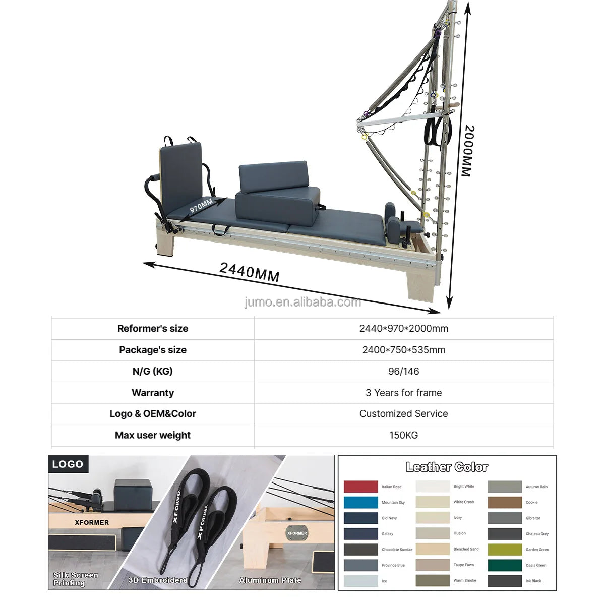 Maple Wood Pilates Reformer with Tower 92in x 37in