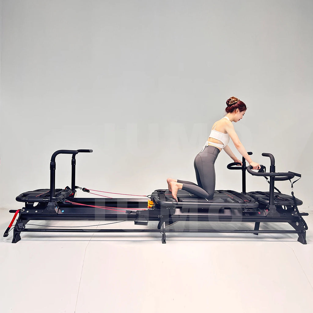 Aluminum Pilates Reformer Commercial Grade With Adjustable Resistance Black
