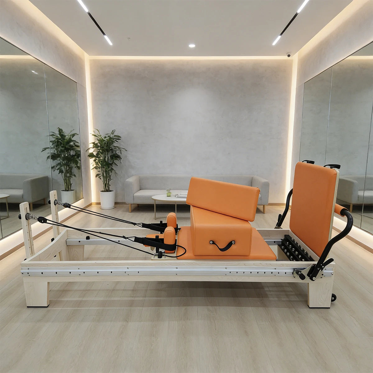 Maple Wood Pilates Reformer Machine Full Track Orange 2325mm