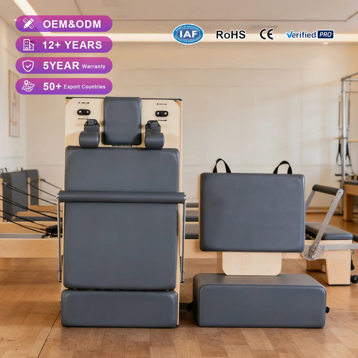 JUMO FW02 Foldable Pilates Reformer Maple Wood Black 255x66x63cm