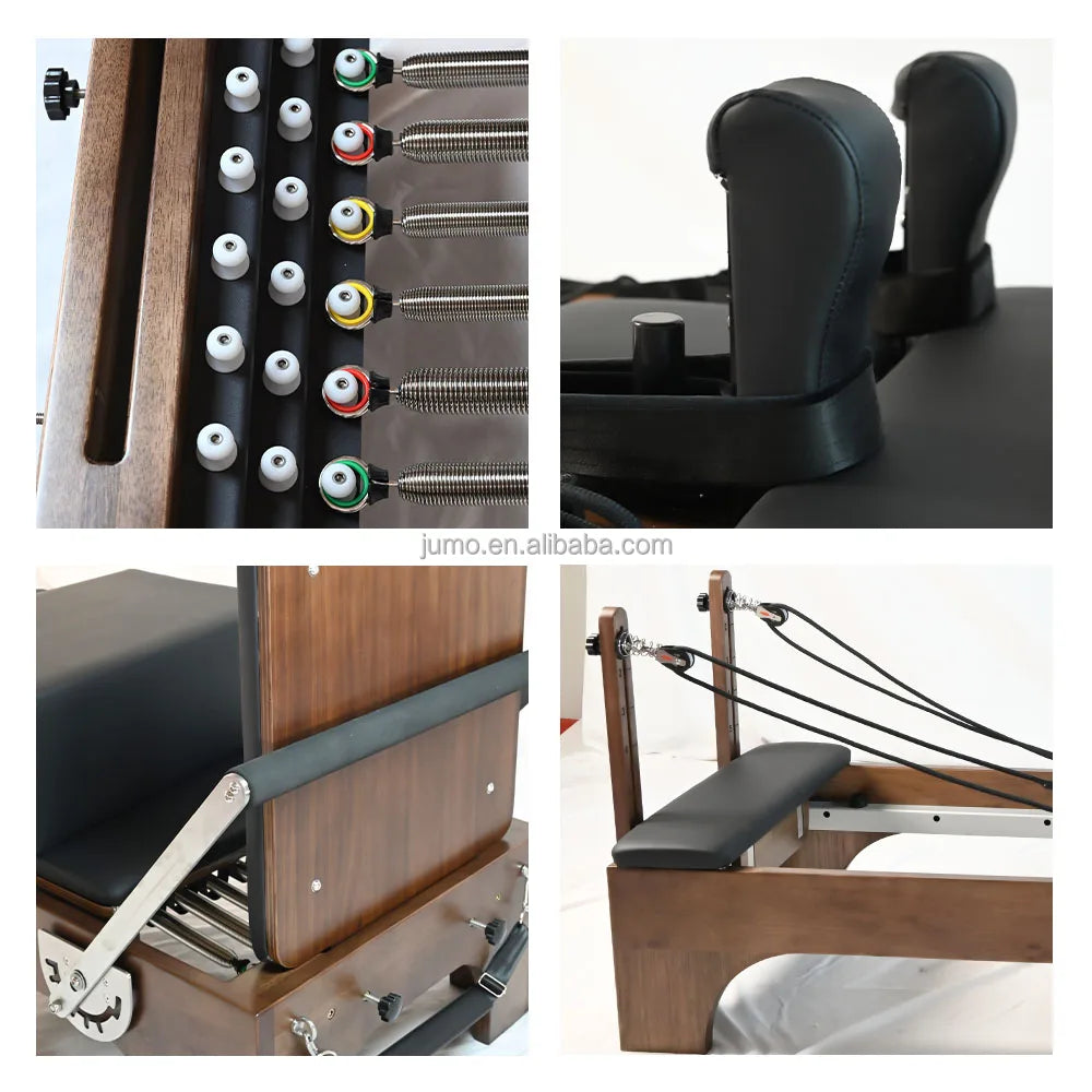 Walnut Wood Pilates Reformer with Tower and Adjustable Resistance