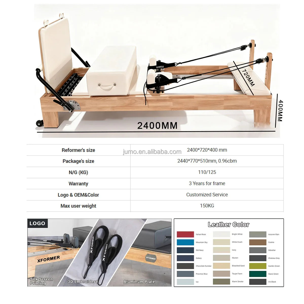 Studio-Grade Oak Wood Pilates Reformer 2400mm