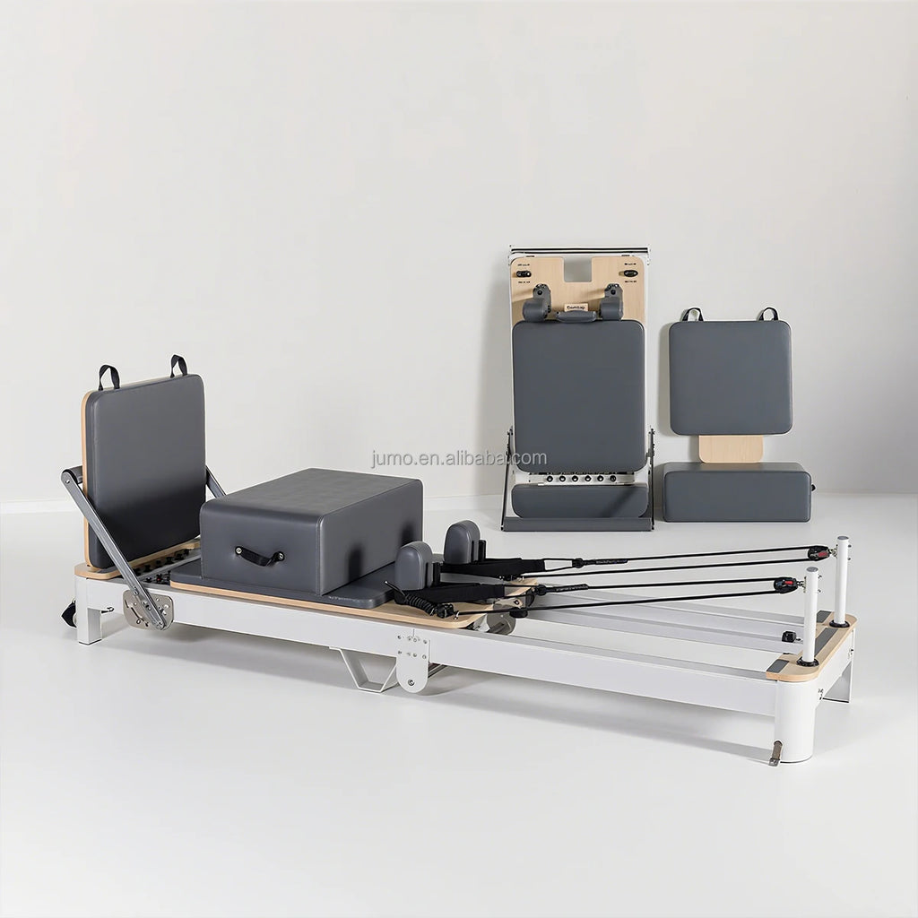 JUMO Foldable Aluminum Pilates Reformer Studio Home Gym White