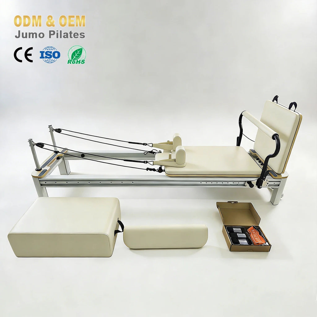 Commercial Aluminum Pilates Reformer Adjustable White Frame 243cm