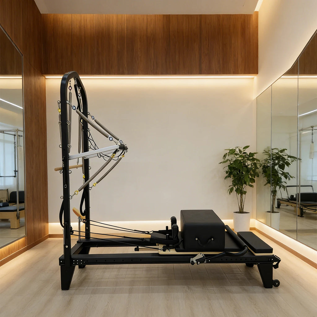 Aluminum Half Tower Pilates Reformer Machine 2400mm Black