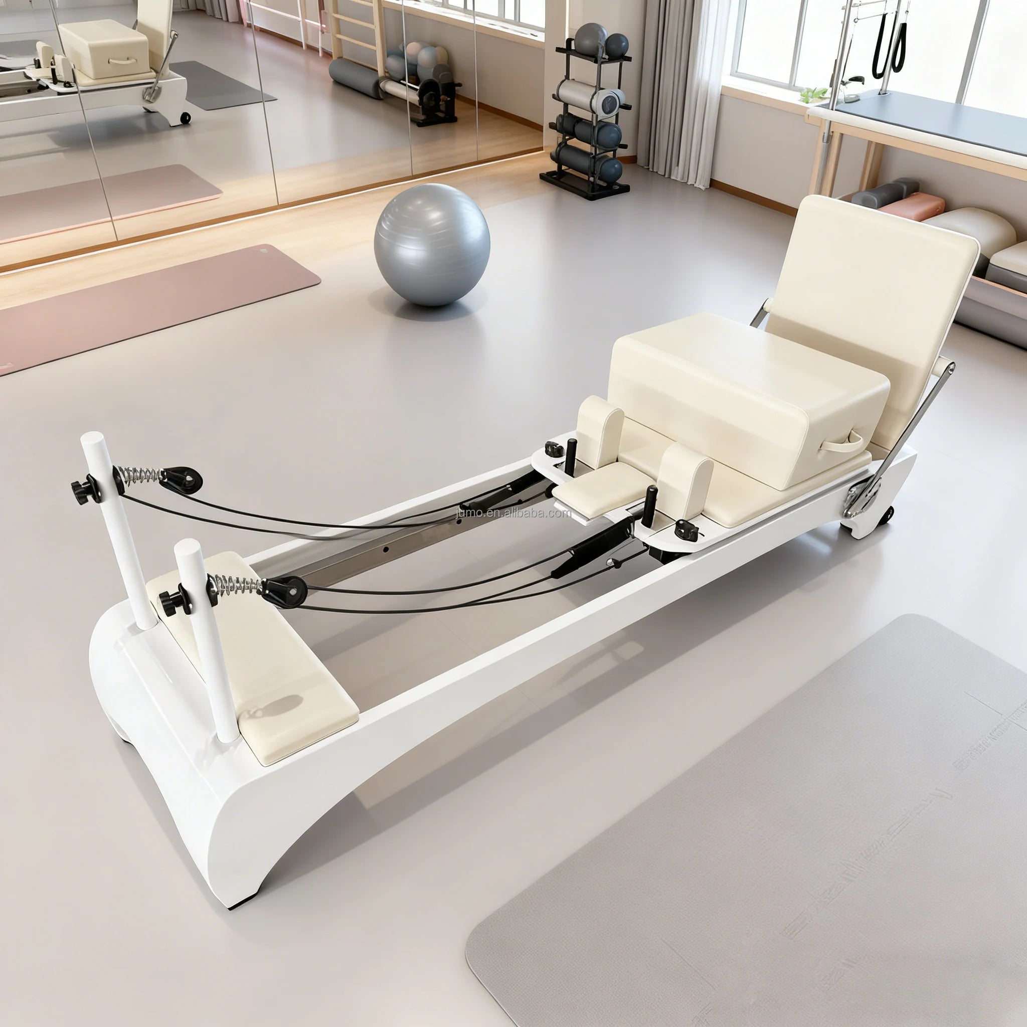 Oak Wood Pilates Reformer Curved Leg Portable Bed