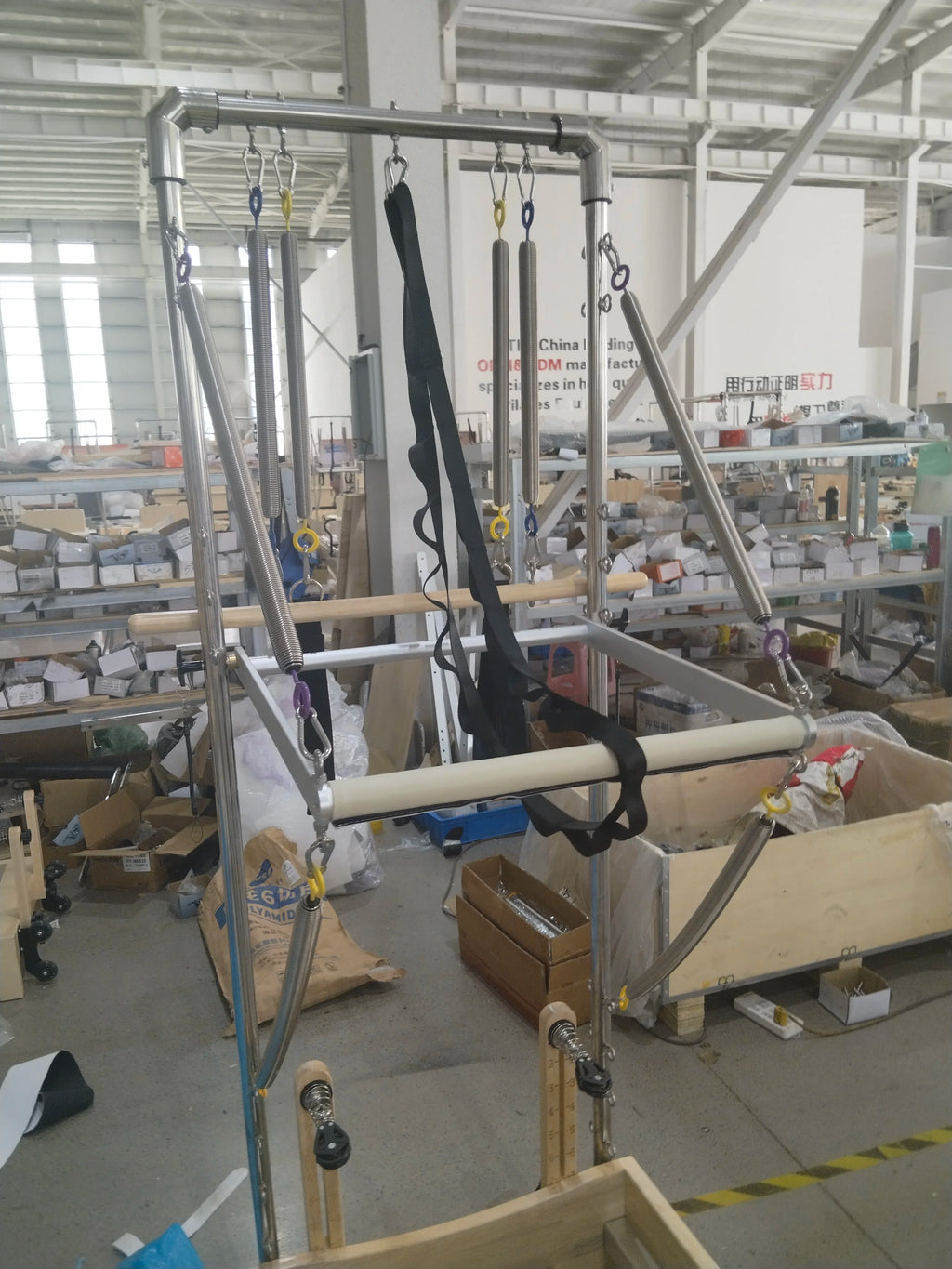 Professional Oak Pilates Reformer Tower with Half Trapeze 233x74x198cm