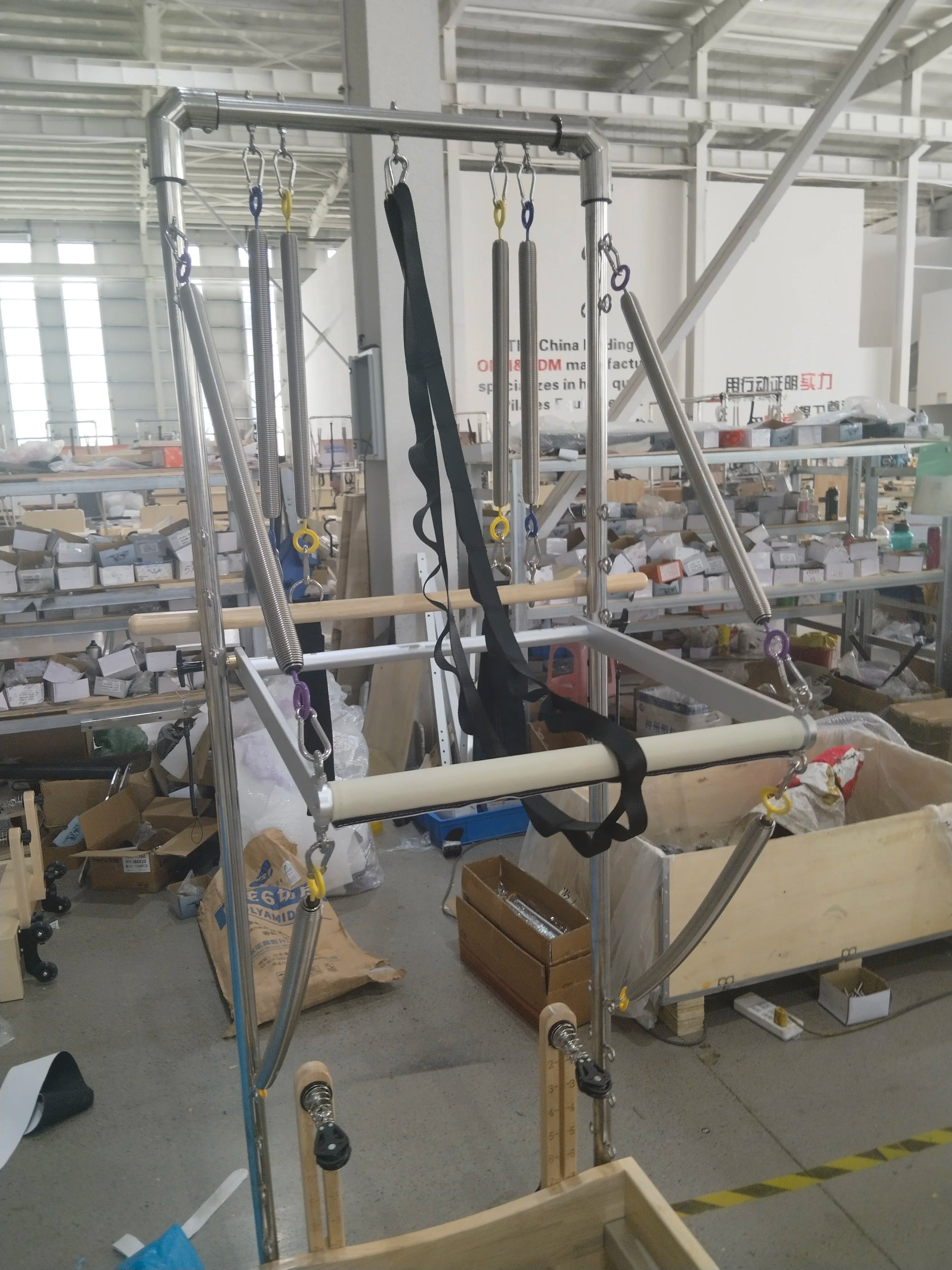 Professional Oak Pilates Reformer Tower with Half Trapeze 233x74x198cm