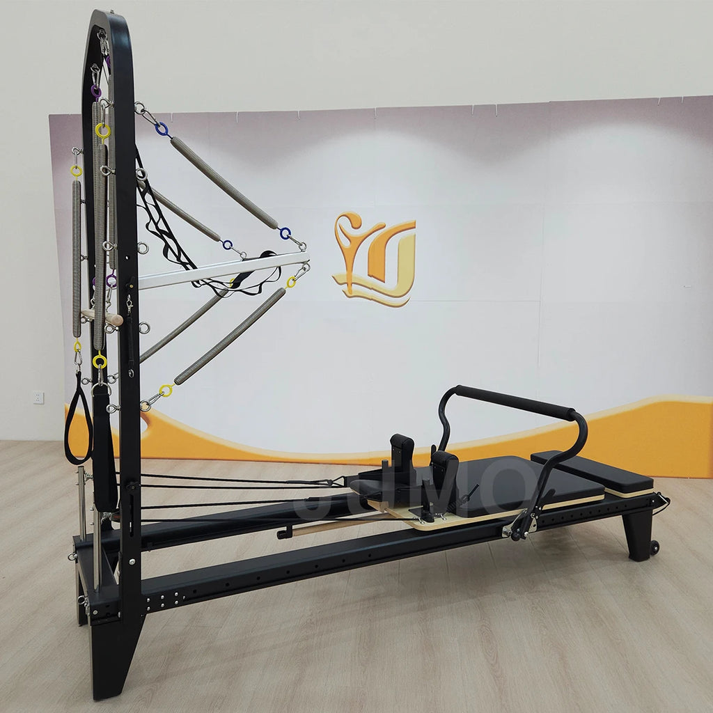 Professional Aluminum Pilates Reformer with Half Tower Black 240cm