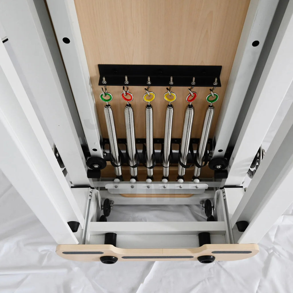 JUMO Foldable Aluminum Pilates Reformer Studio Home Gym White