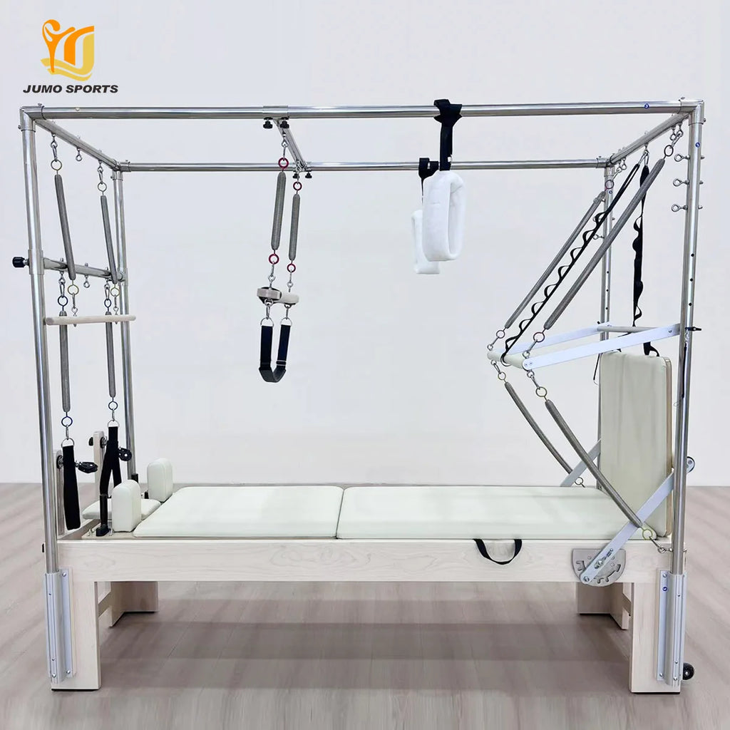 Oak Wood Pilates Reformer Cadillac with Trapeze Tower Gray
