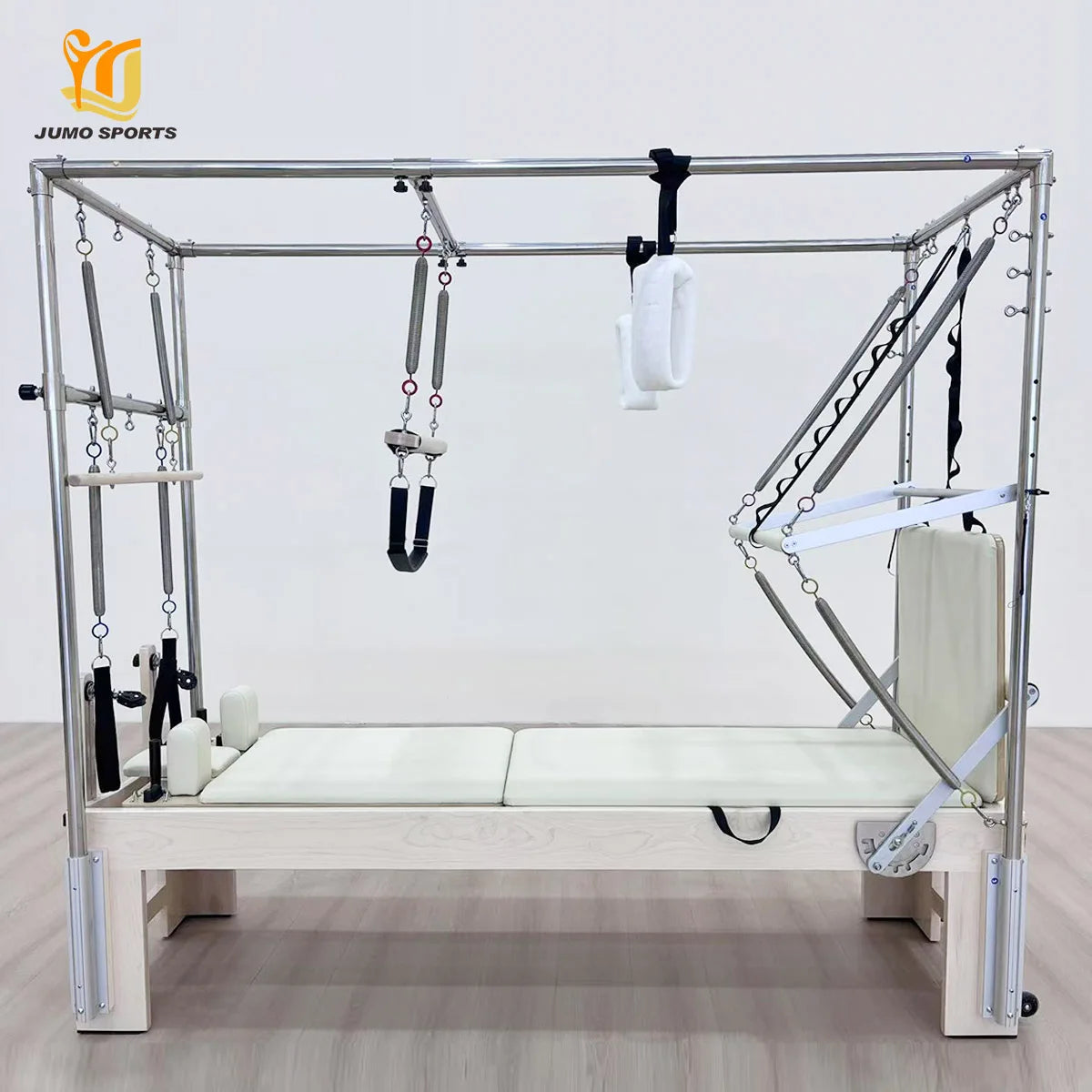 Oak Wood Pilates Reformer Cadillac with Trapeze Tower Gray