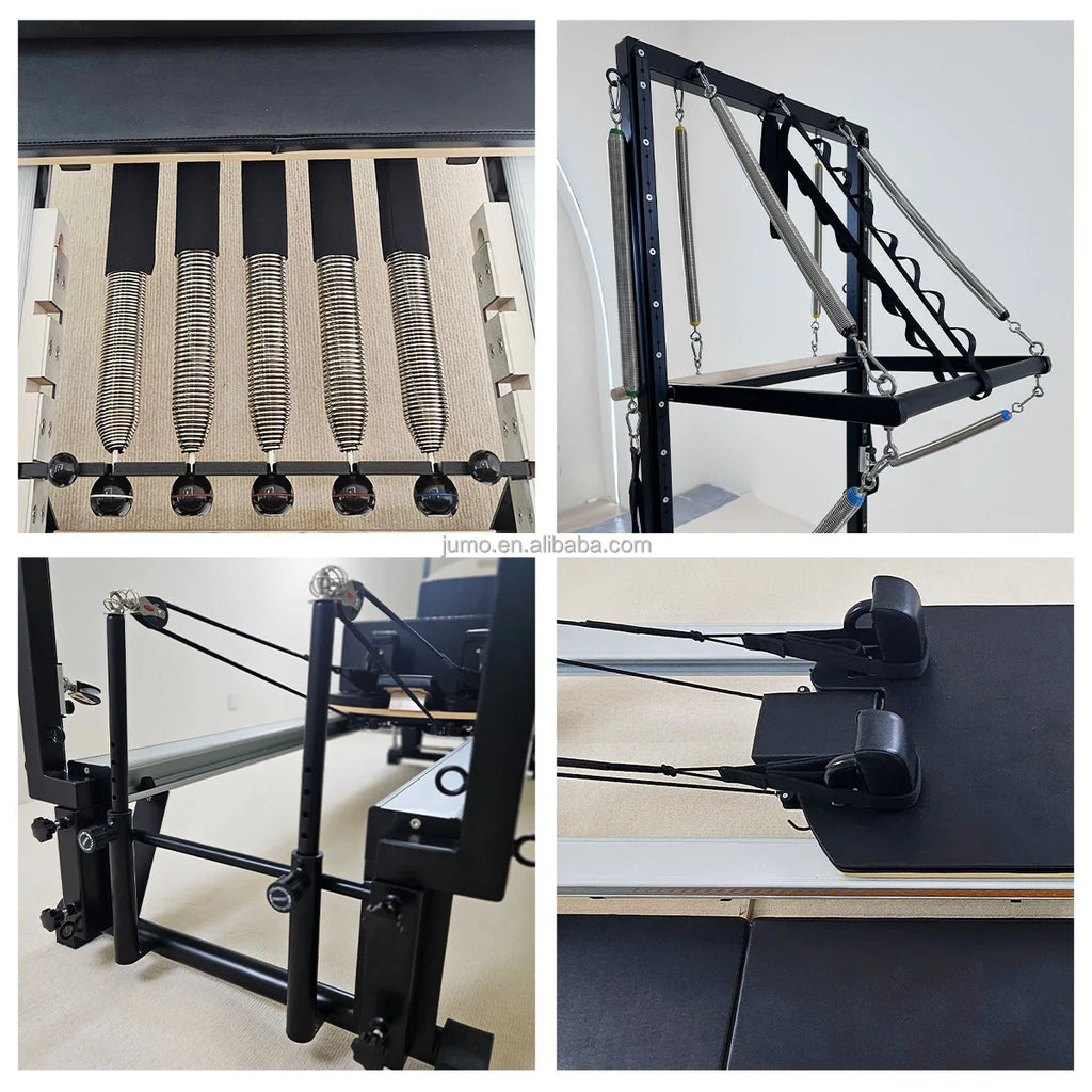 Adjustable Aluminum Pilates Reformer with Half Tower Black 255cm