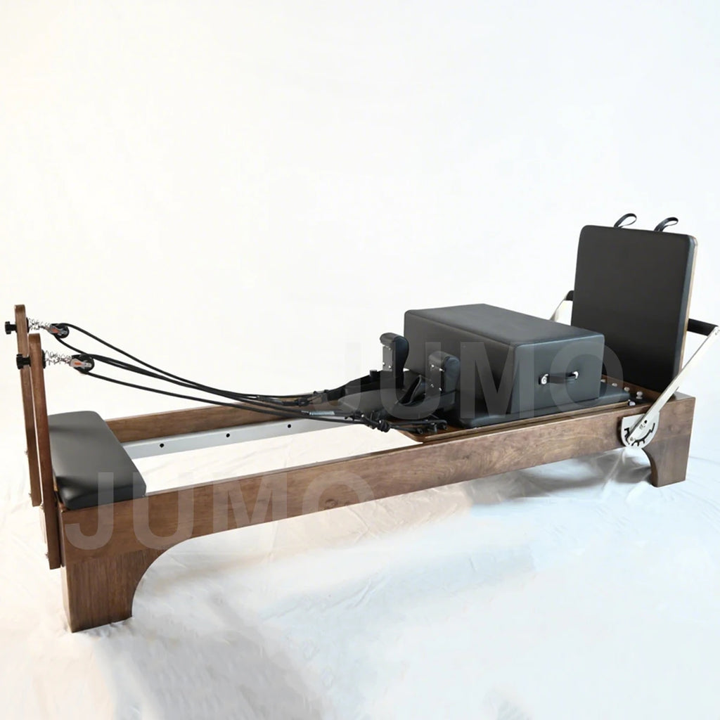 Walnut Pilates Reformer Machine Black Leather Finish 2390mm