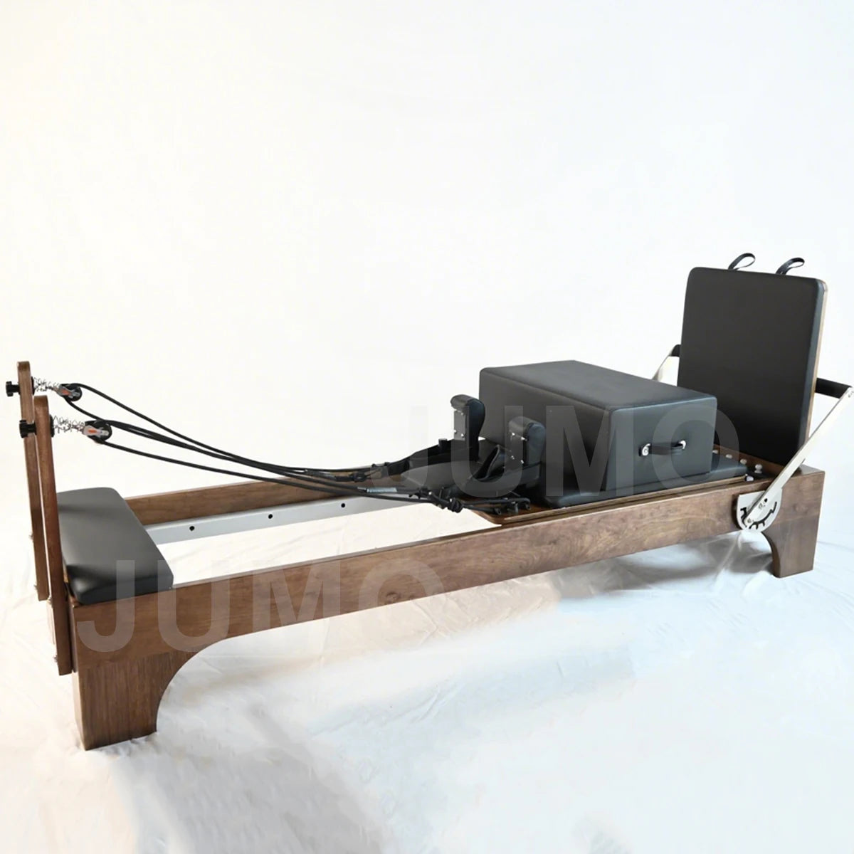 Walnut Pilates Reformer Machine Black Leather Finish 2390mm