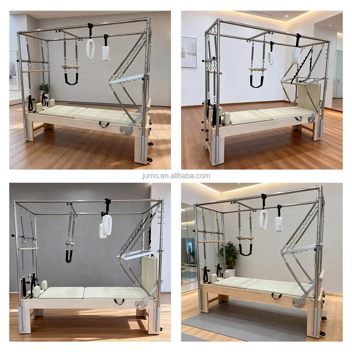 Oak Wood Pilates Reformer Cadillac with Trapeze Tower Gray