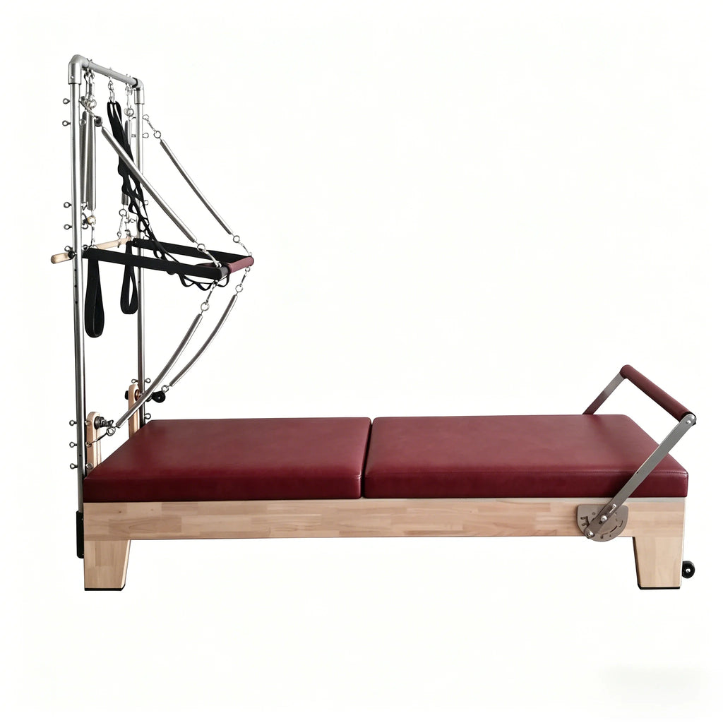Pilates Reformer Tower with Trapeze Oak Wood Black 233x74x198cm
