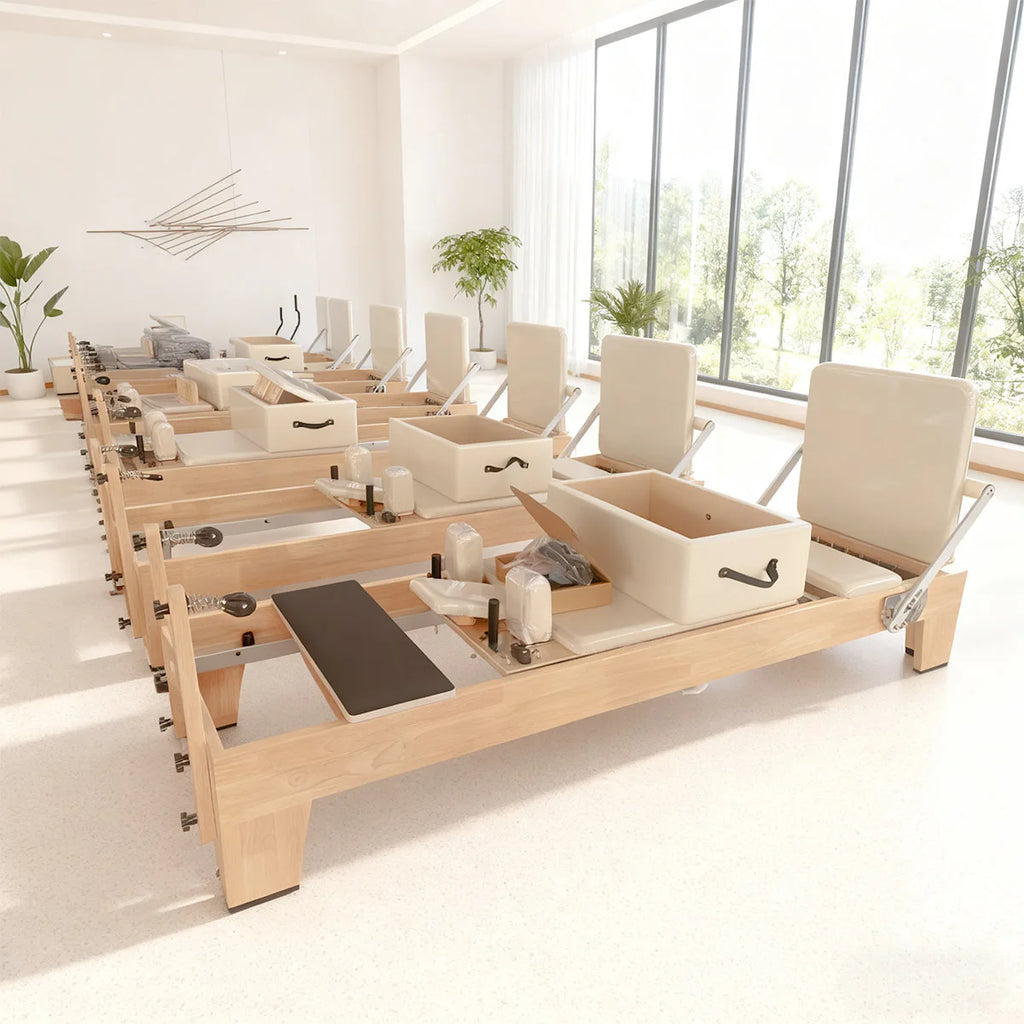 Professional Wood Pilates Reformer Machine Maple Frame 99in