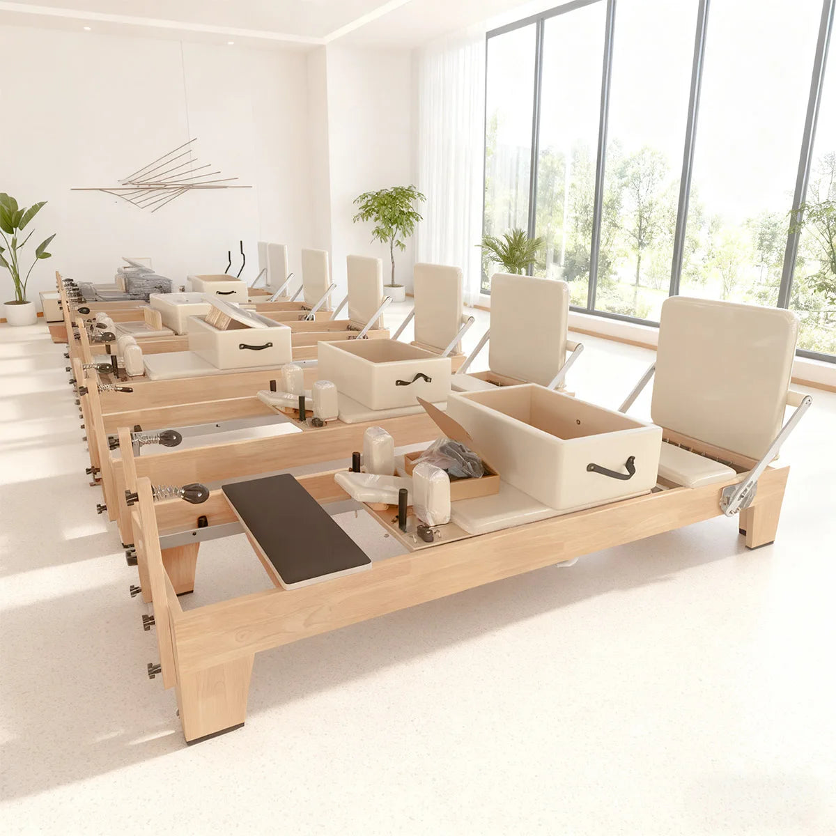Professional Wood Pilates Reformer Machine Maple Frame 99in