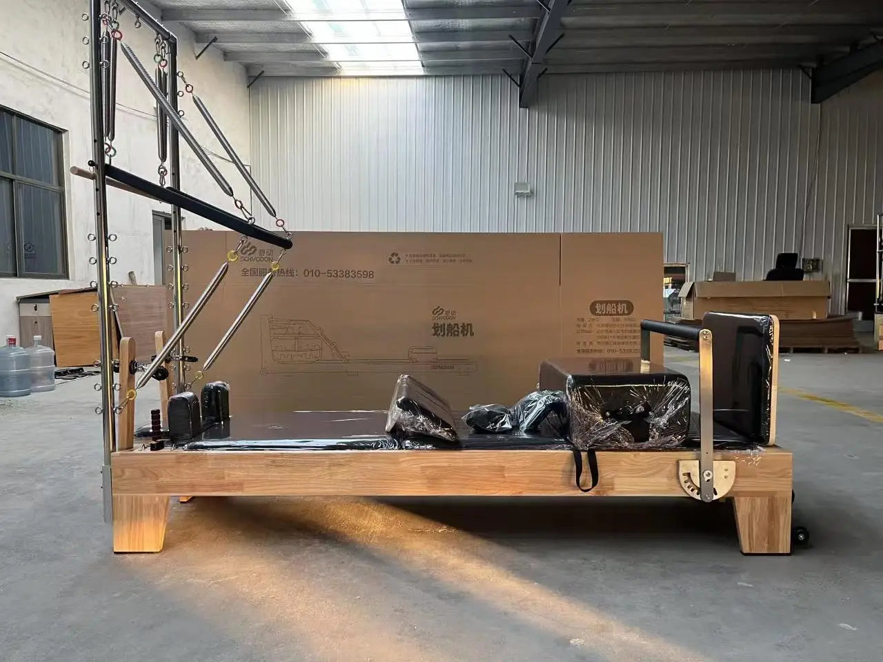 Professional Oak Pilates Reformer Tower with Half Trapeze 233x74x198cm