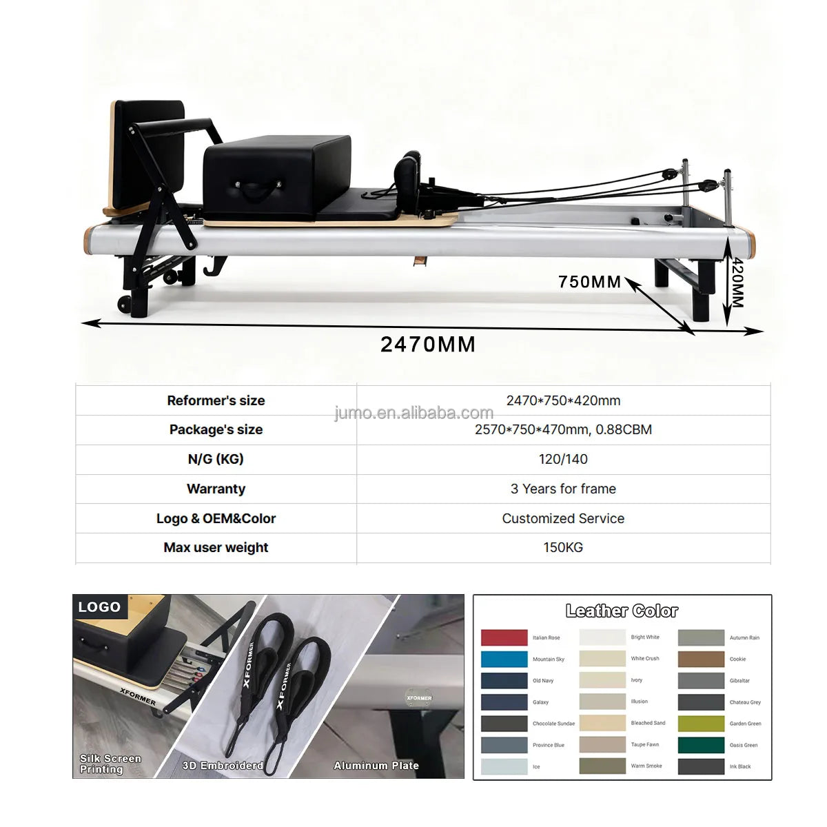 Professional Aluminum Pilates Reformer Bed With Korean Spring