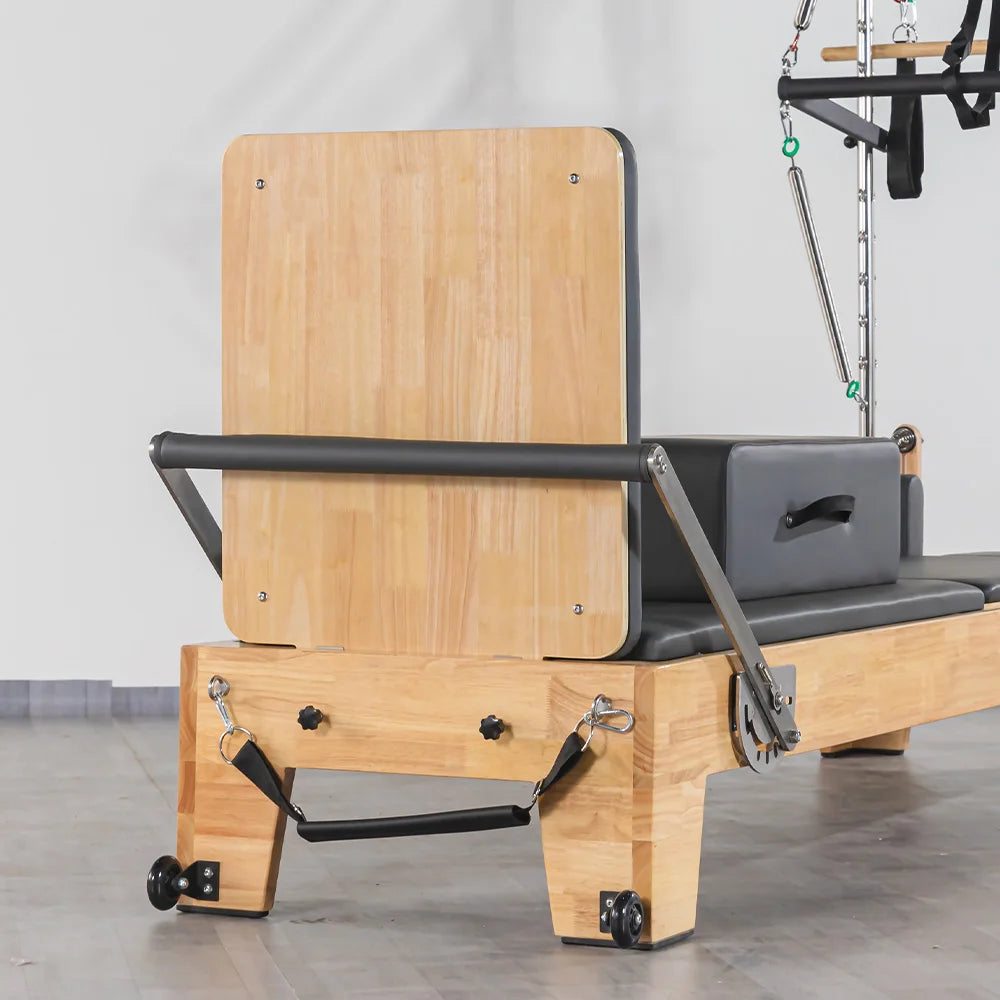 Oak Wood Pilates Reformer with Half Tower 2325mm Black