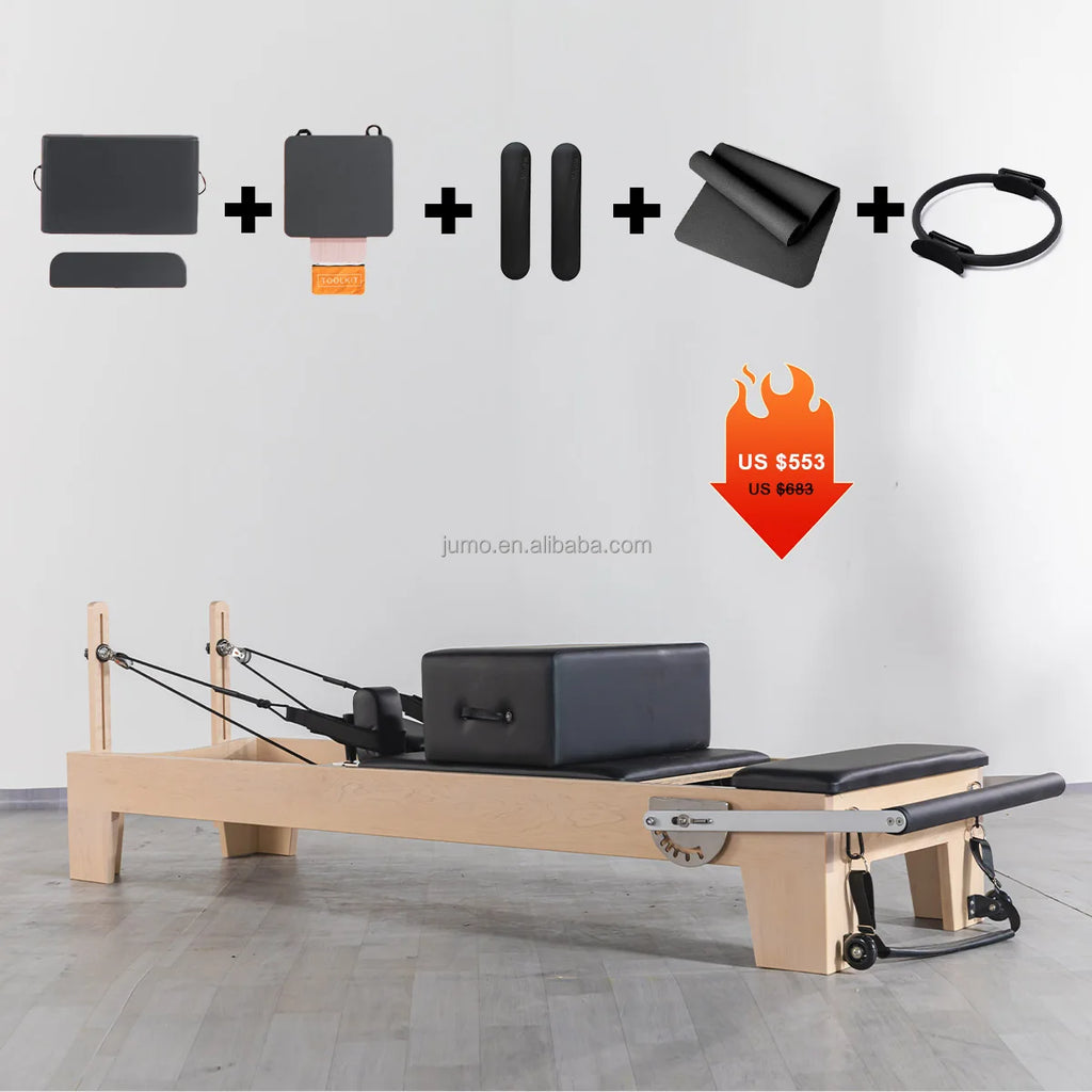 Professional Maple Wood Pilates Reformer with Adjustable Footbar System