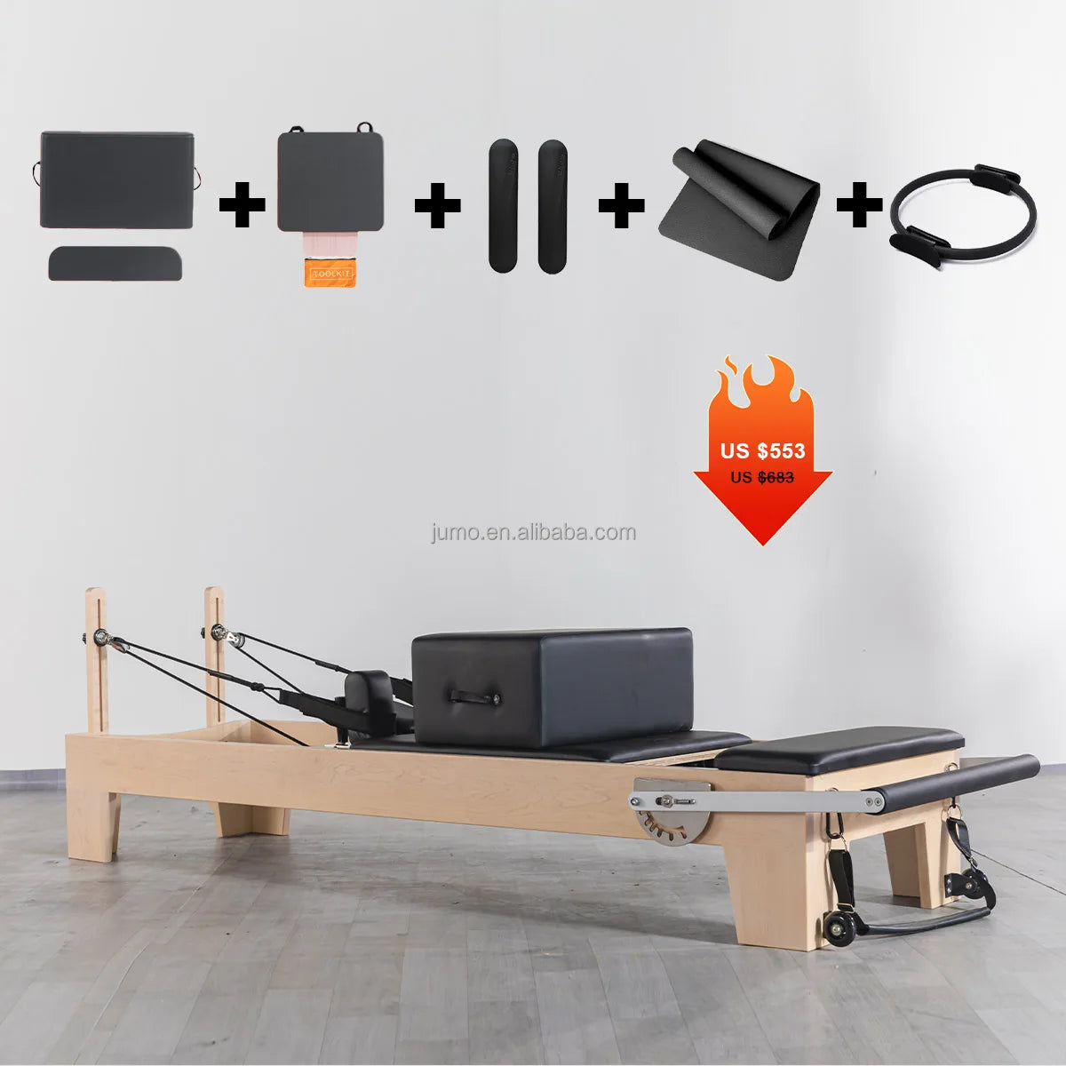 Professional Maple Wood Pilates Reformer with Adjustable Footbar System