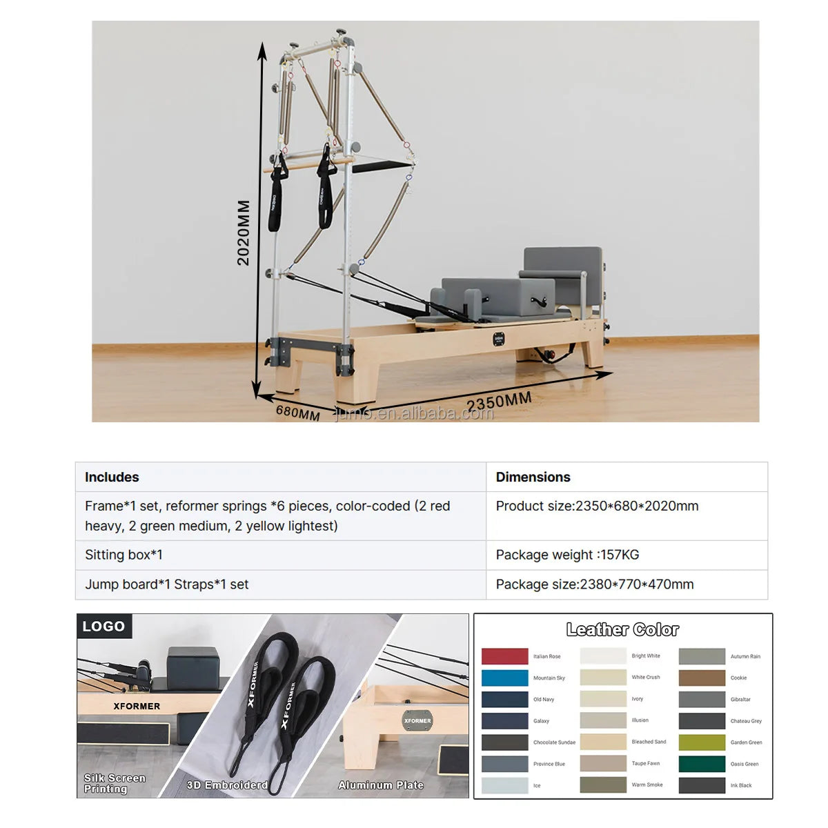 Maple Wood Pilates Reformer Half Tower Commercial Grade Gray
