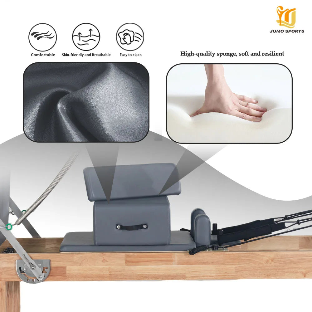 Oak Wood Pilates Reformer, Commercial Studio Equipment Adjustable Resistance