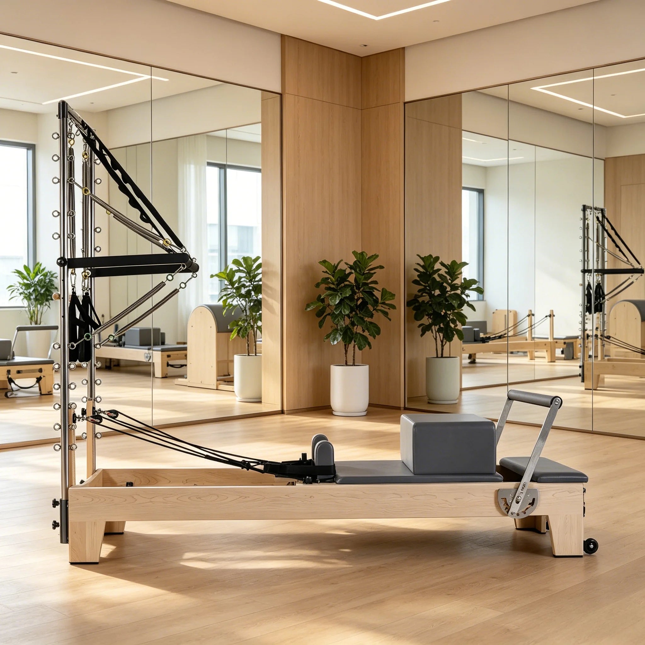 Maple Wood Pilates Reformer Tower Adjustable System White