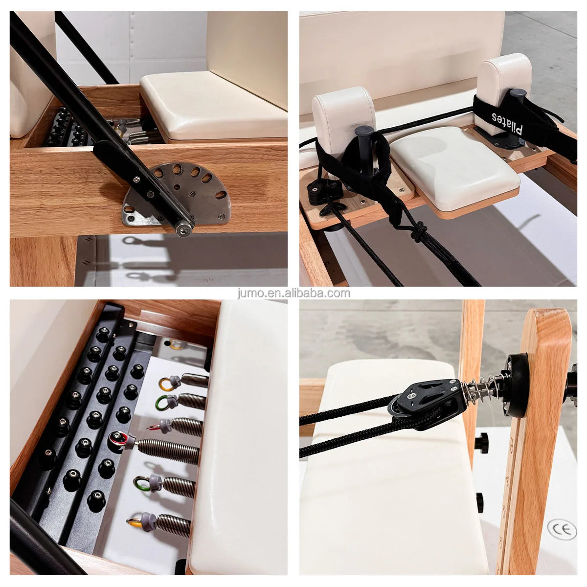 Oak Wood Pilates Reformer Adjustable Resistance Studio Equipment 240cm
