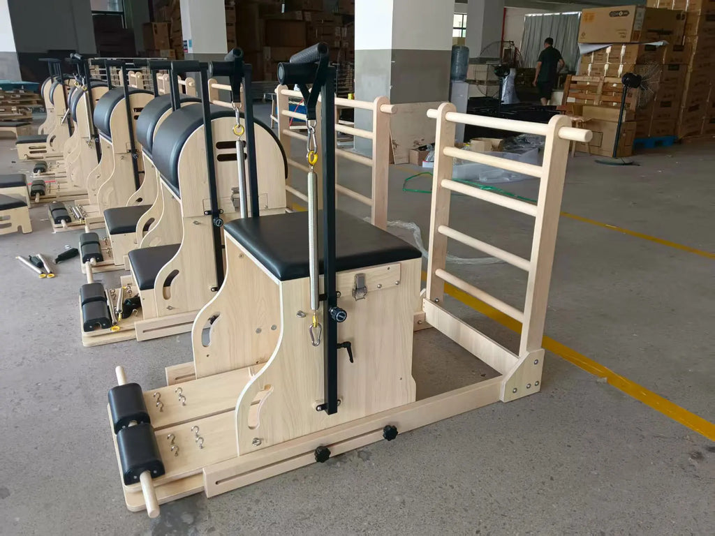 Pilates Ladder Barrel Wunda Chair Combo Maple Wood Adjustable