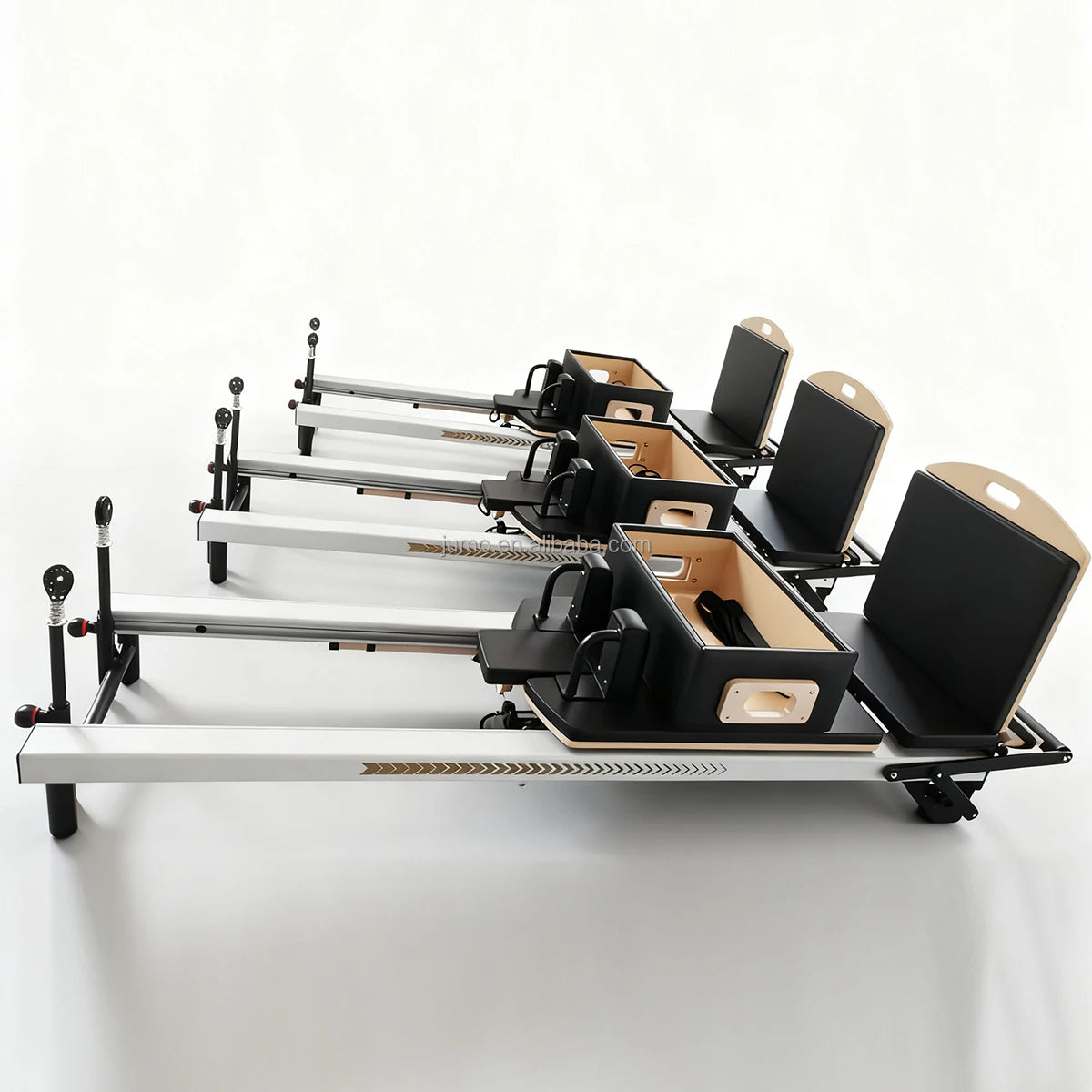 Professional Aluminum Pilates Reformer with Silent Glide Carriage System Black