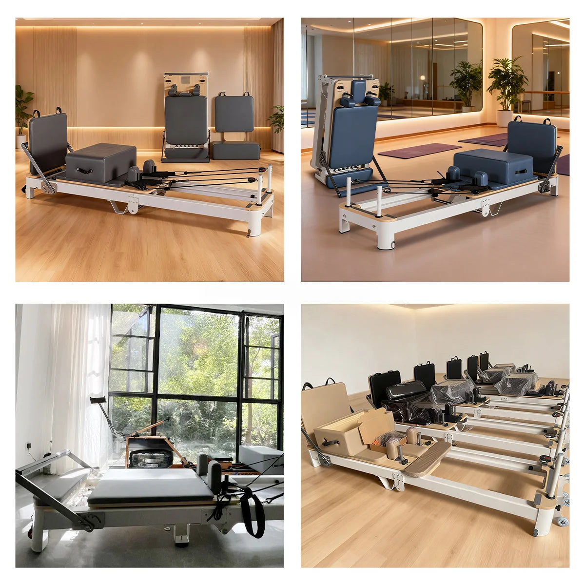 JUMO Foldable Aluminum Pilates Reformer Machine Gray 242cm