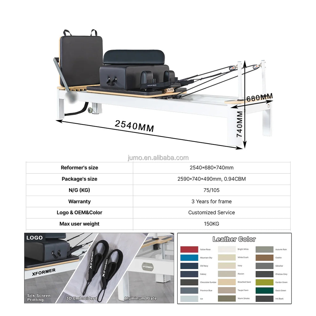Aluminum Pilates Reformer Professional Studio Grade Sliding Carriage Black