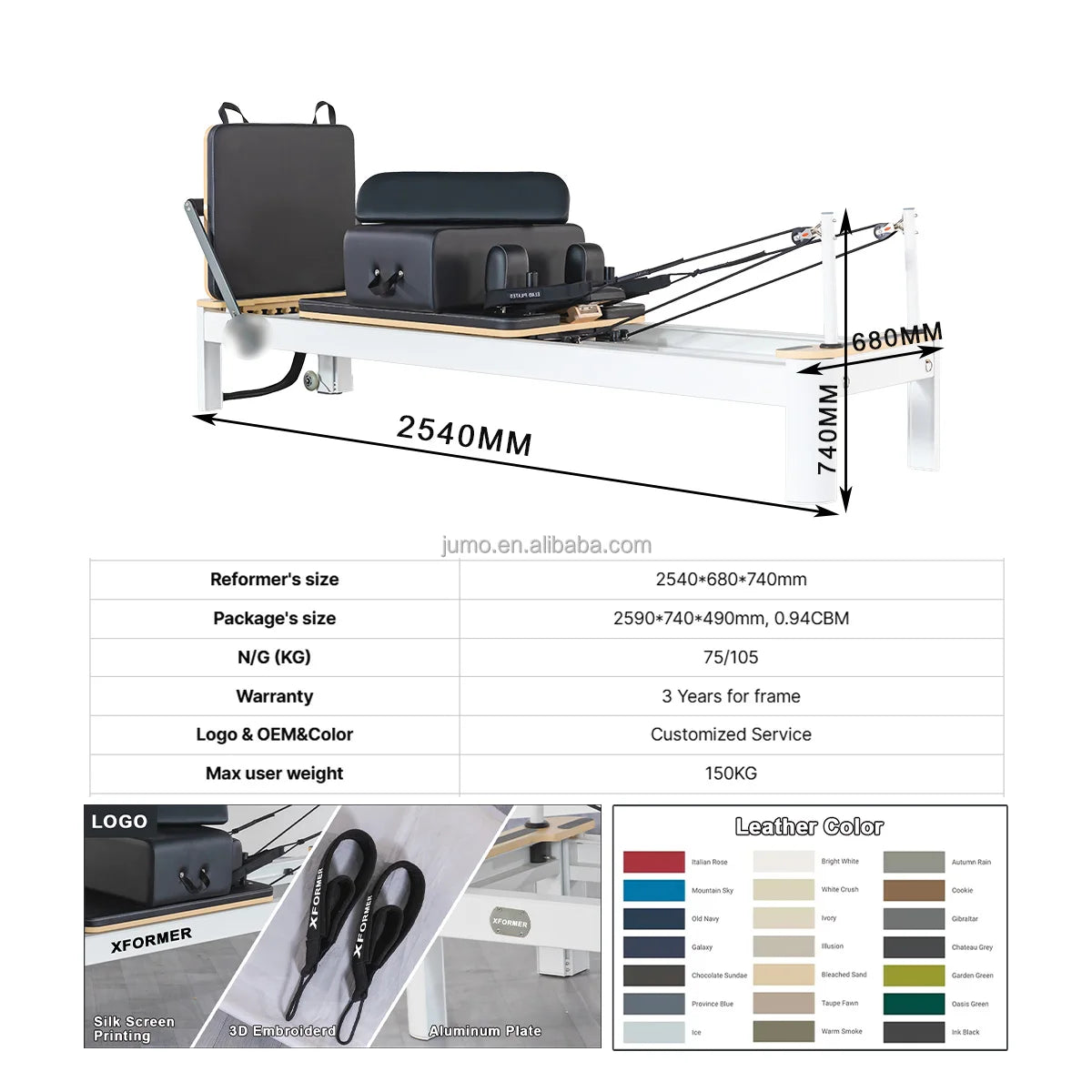 Aluminum Pilates Reformer Professional Studio Grade Sliding Carriage Black