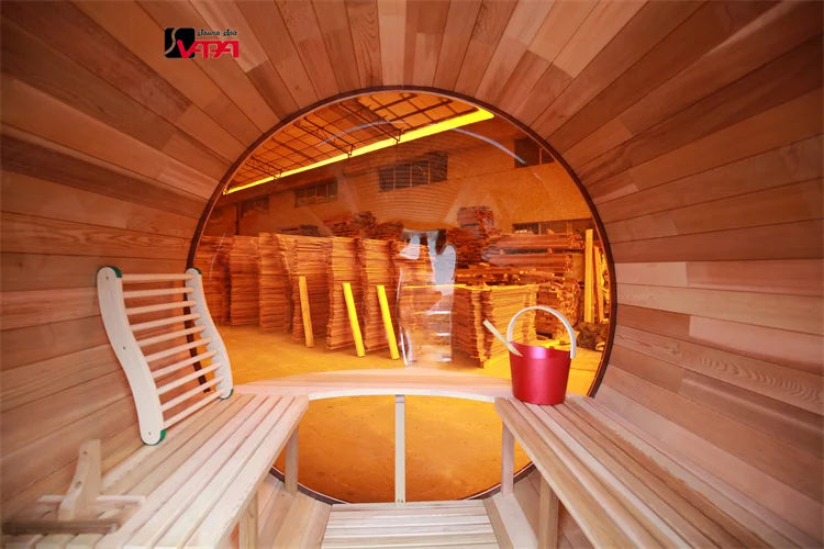 Panoramic Red Cedar Barrel Sauna Modern Design Alfresco Outdoor Living Australia