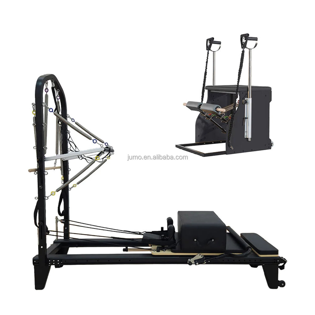 Half Cadillac Pilates Reformer Aluminum Frame with Stability Chair Black