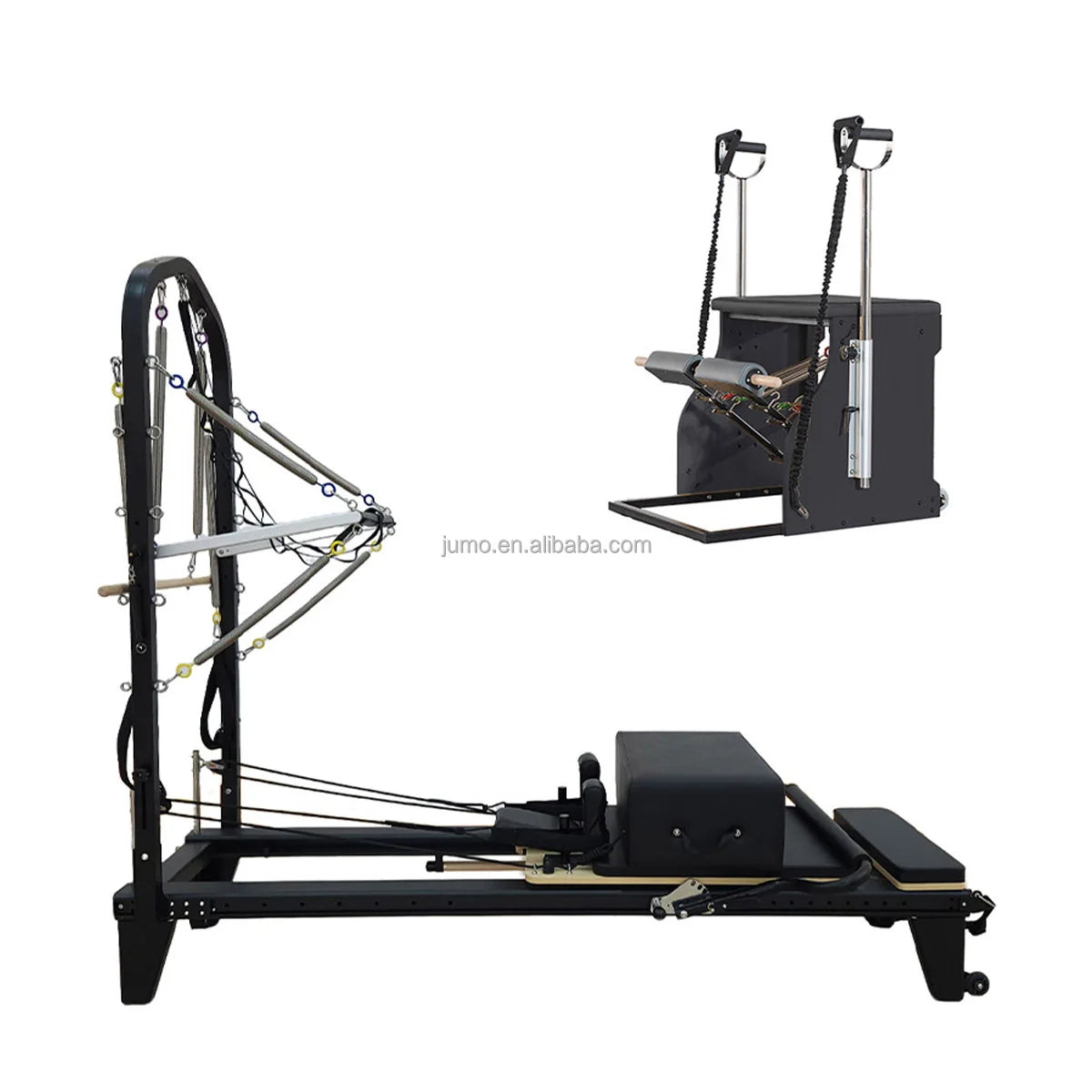 Half Cadillac Pilates Reformer Aluminum Frame with Stability Chair Black