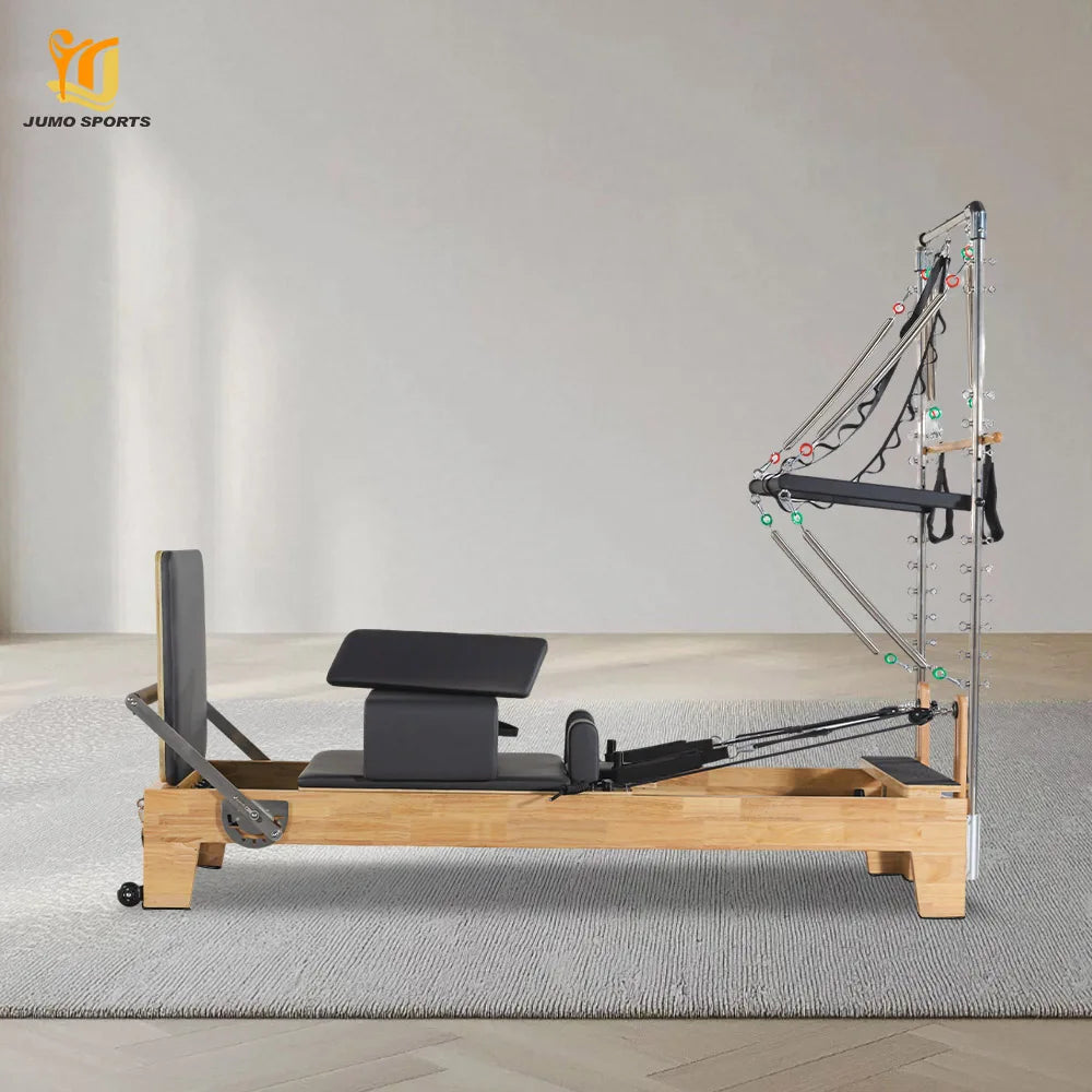 Beech Wood Pilates Reformer with Half Trapeze Gray