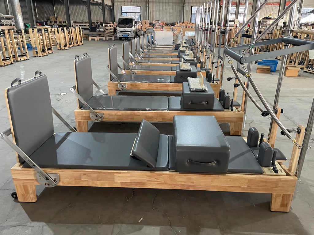 Professional Oak Pilates Reformer Tower with Half Trapeze 233x74x198cm